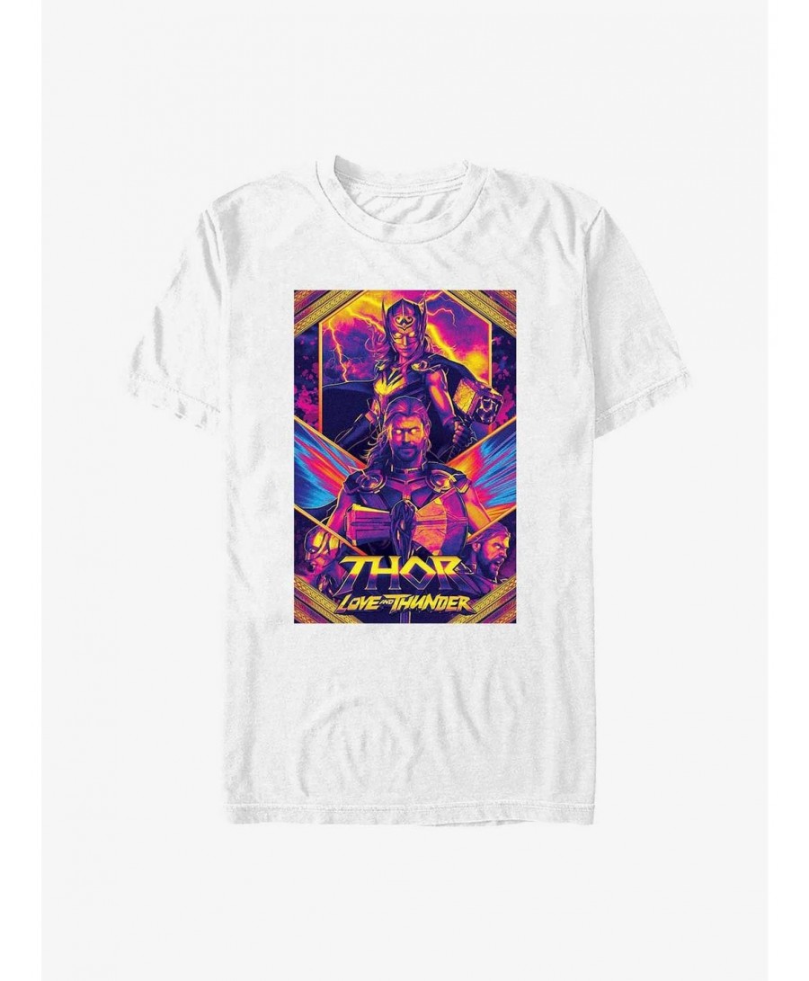 Clearance Marvel Thor: Love And Thunder Neon Poster T-Shirt $7.61 T-Shirts