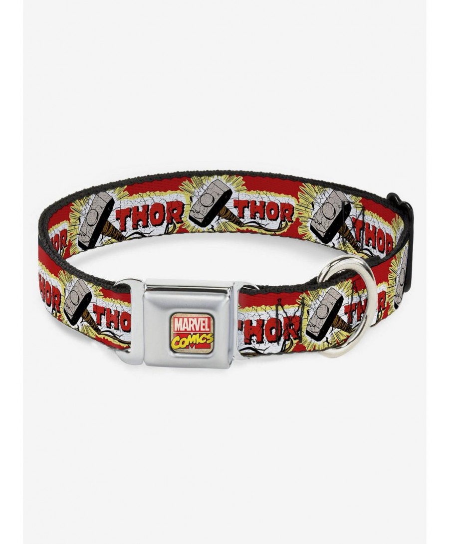 Huge Discount Marvel Thor Hammer Red Yellow White Seatbelt Buckle Dog Collar $9.96 Pet Collars