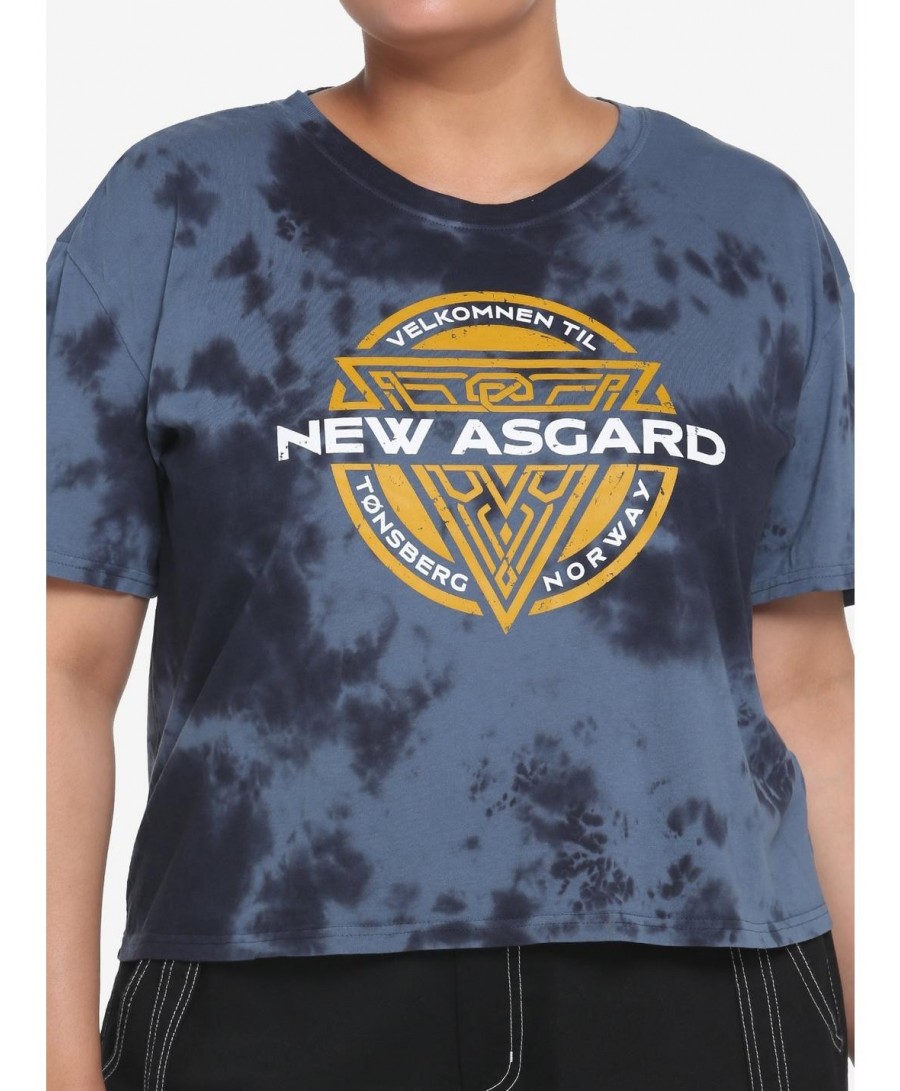 Fashion Her Universe Marvel Thor: Love And Thunder New Asgard Blue Wash Girls Crop T-Shirt Plus Size $7.65 T-Shirts