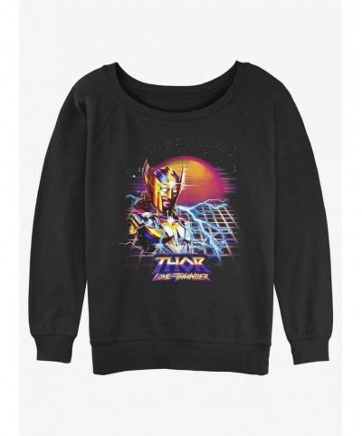 Seasonal Sale Marvel Thor: Love and Thunder Synthwave Sunset Girls Slouchy Sweatshirt $14.76 Sweatshirts