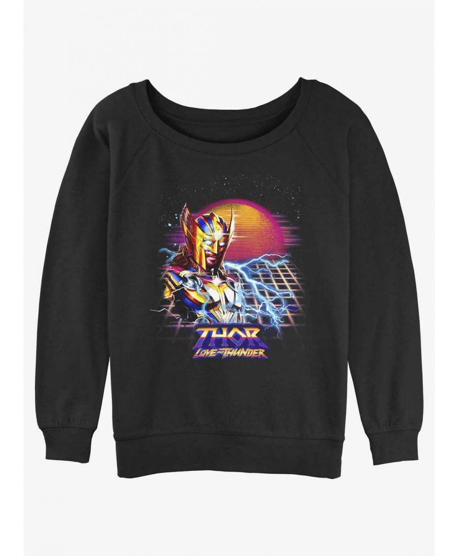 Seasonal Sale Marvel Thor: Love and Thunder Synthwave Sunset Girls Slouchy Sweatshirt $14.76 Sweatshirts