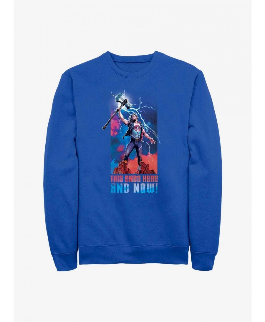 Unique Marvel Thor: Love and Thunder Ends Here and Now Sweatshirt $13.87 Sweatshirts