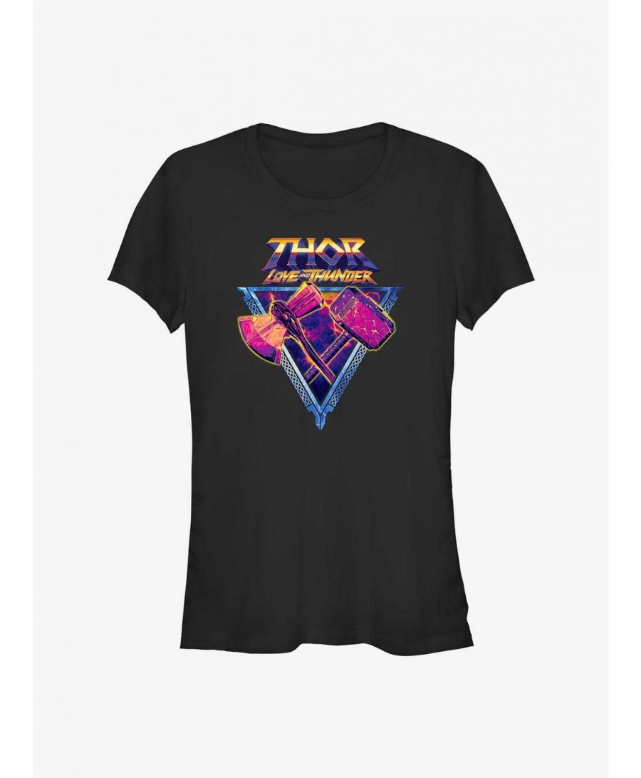 Value Item Marvel Thor: Love and Thunder Mjolnir and Stormbreaker Girls T-Shirt $6.31 T-Shirts