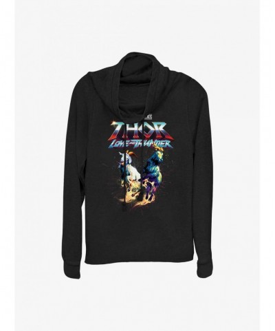 Discount Sale Marvel Thor: Love And Thunder Rainbow Goats Girl's Cowl Neck Long Sleeve Top $12.93 Tops