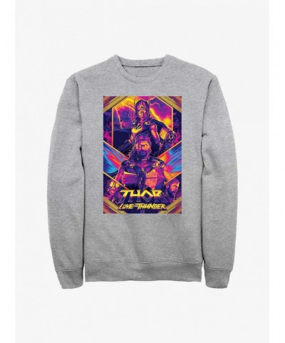 Discount Sale Marvel Thor: Love And Thunder Neon Poster Sweatshirt $12.69 Sweatshirts