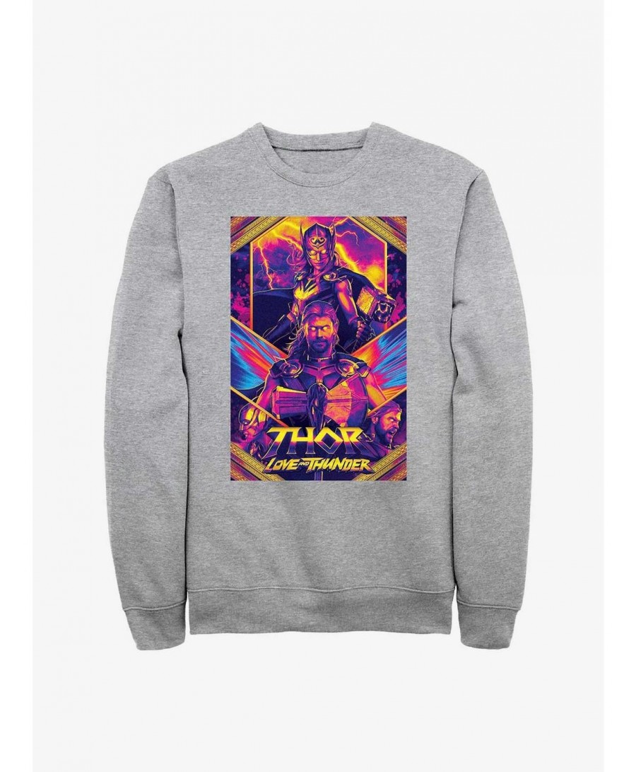 Discount Sale Marvel Thor: Love And Thunder Neon Poster Sweatshirt $12.69 Sweatshirts