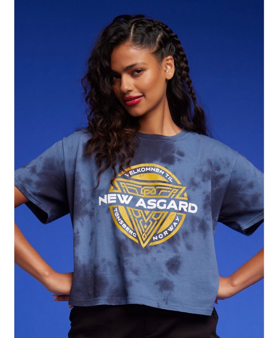 Big Sale Her Universe Marvel Thor: Love And Thunder New Asgard Blue Wash Girls Crop T-Shirt $3.92 T-Shirts