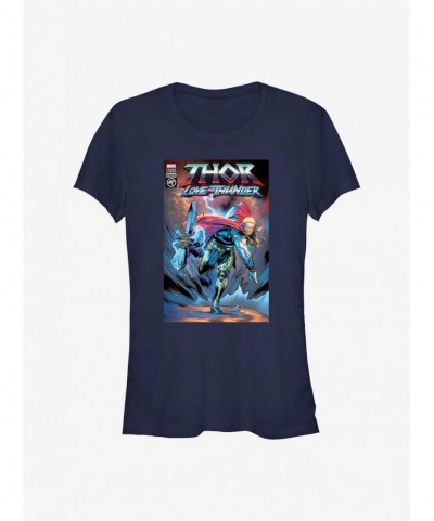 Seasonal Sale Marvel Thor: Love and Thunder Hammer Throw Comic Cover Girls T-Shirt $5.50 T-Shirts