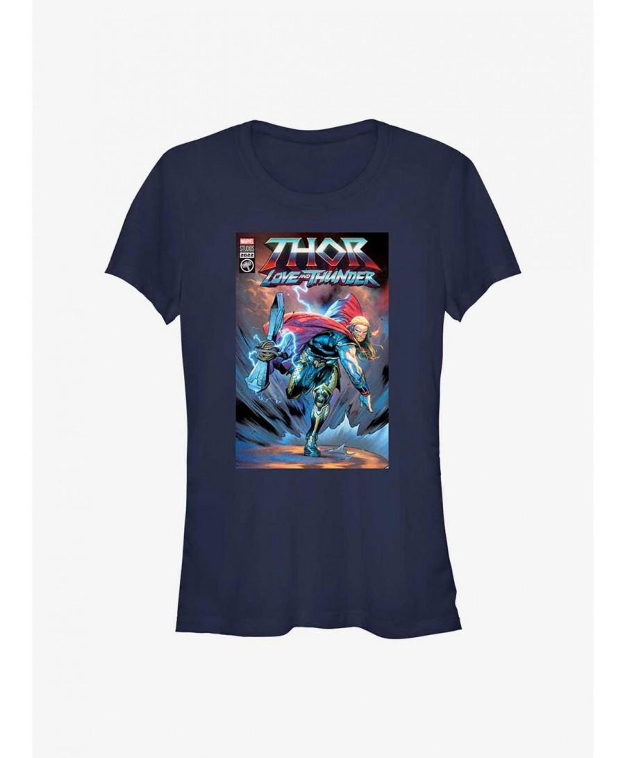 Seasonal Sale Marvel Thor: Love and Thunder Hammer Throw Comic Cover Girls T-Shirt $5.50 T-Shirts