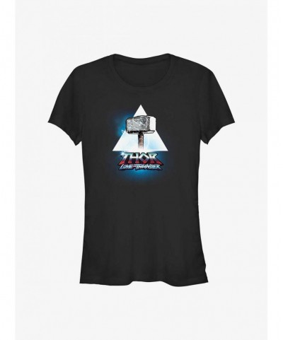 Hot Sale Marvel Thor: Love and Thunder Mjolnir Triangle Badge Girls T-Shirt $5.99 T-Shirts