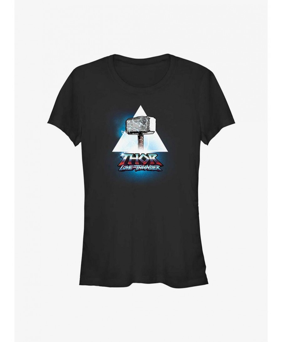 Hot Sale Marvel Thor: Love and Thunder Mjolnir Triangle Badge Girls T-Shirt $5.99 T-Shirts