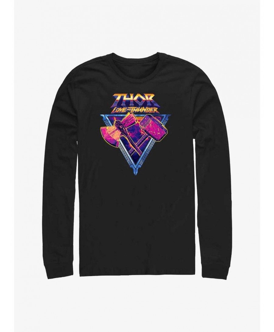 Festival Price Marvel Thor: Love and Thunder Mjolnir and Stormbreaker Long-Sleeve T-Shirt $12.37 T-Shirts