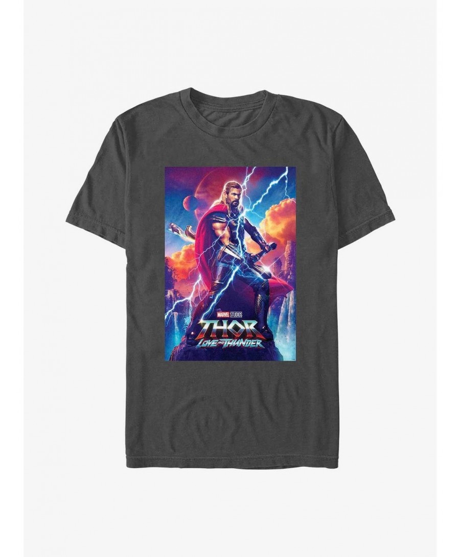 Flash Deal Marvel Thor: Love and Thunder Asgardian Movie Poster T-Shirt $5.59 T-Shirts