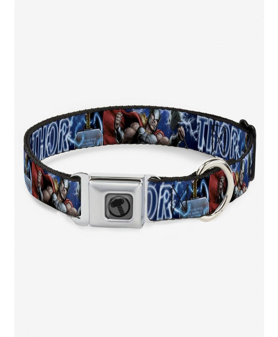 Big Sale Marvel Thor Avengers Hammer Action Pose Galaxy Seatbelt Buckle Dog Collar $7.72 Pet Collars