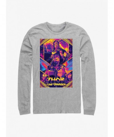 Exclusive Price Marvel Thor: Love And Thunder Neon Poster Long Sleeve T-Shirt $10.26 T-Shirts