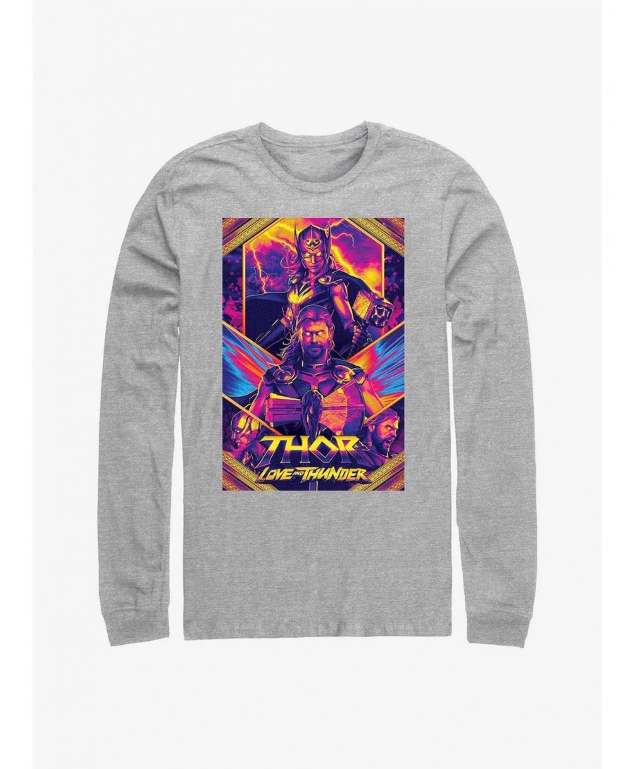 Exclusive Price Marvel Thor: Love And Thunder Neon Poster Long Sleeve T-Shirt $10.26 T-Shirts