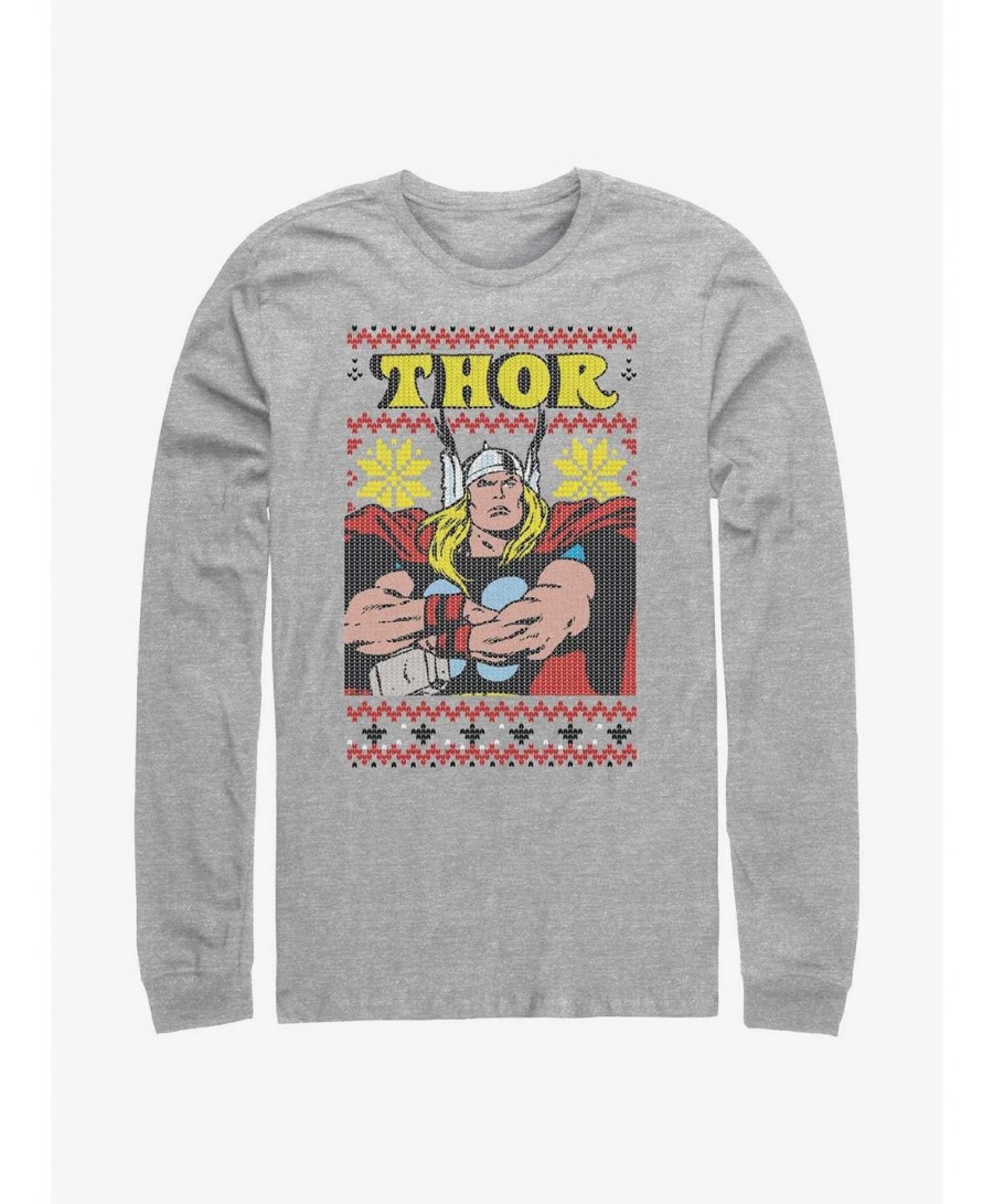 Hot Selling Marvel Thor Asgardian Ugly Christmas Long-Sleeve T-Shirt $9.74 T-Shirts