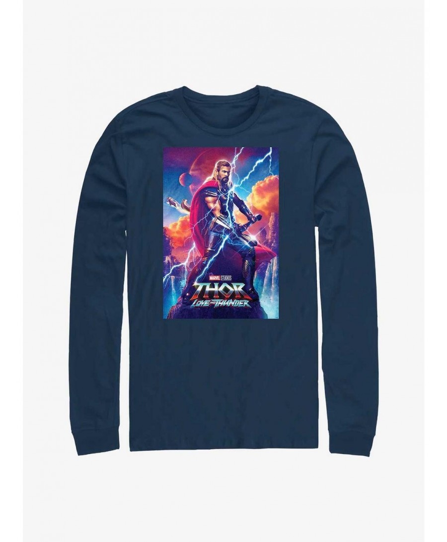 Low Price Marvel Thor: Love and Thunder Asgardian Movie Poster Long-Sleeve T-Shirt $13.16 T-Shirts