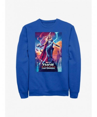 Cheap Sale Marvel Thor: Love and Thunder Mighty Thor Movie Poster Sweatshirt $9.74 Sweatshirts