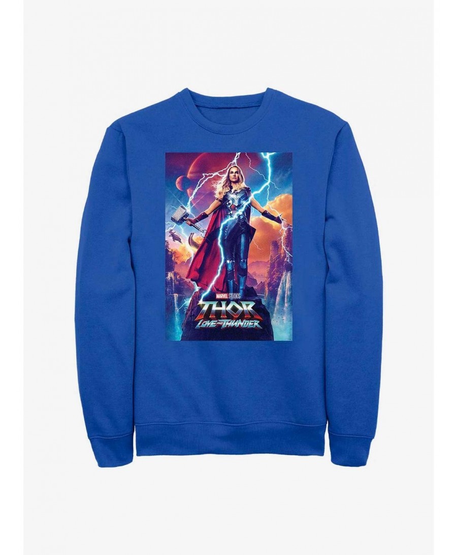 Cheap Sale Marvel Thor: Love and Thunder Mighty Thor Movie Poster Sweatshirt $9.74 Sweatshirts