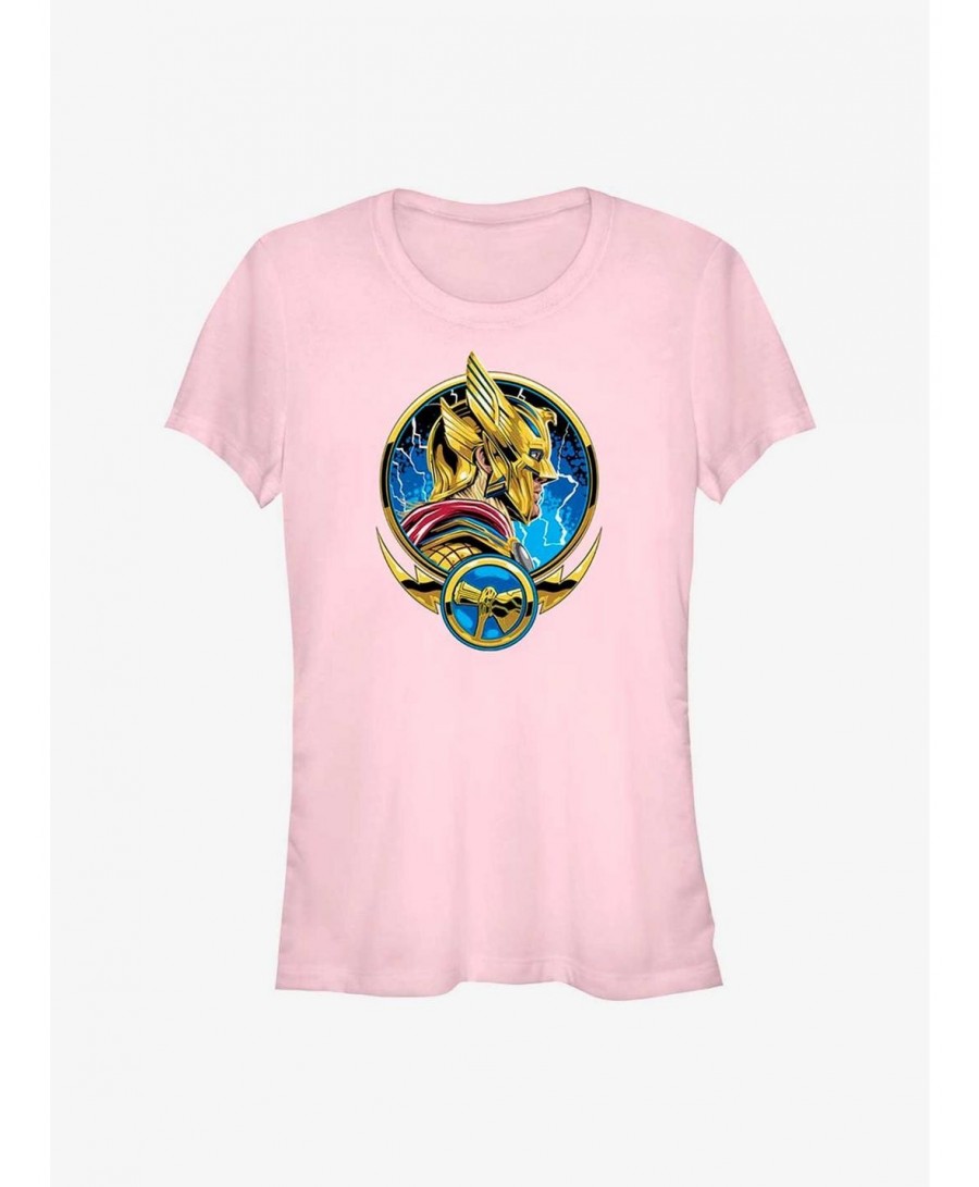 Big Sale Marvel Thor: Love and Thunder Comic Circle Badge Girls T-Shirt $6.80 T-Shirts