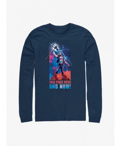 Value Item Marvel Thor: Love and Thunder Ends Here and Now Long-Sleeve T-Shirt $12.90 T-Shirts