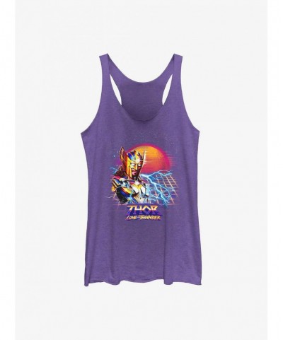 Cheap Sale Marvel Thor: Love And Thunder Synthwave Sunset Girl's Tank $7.53 Tanks