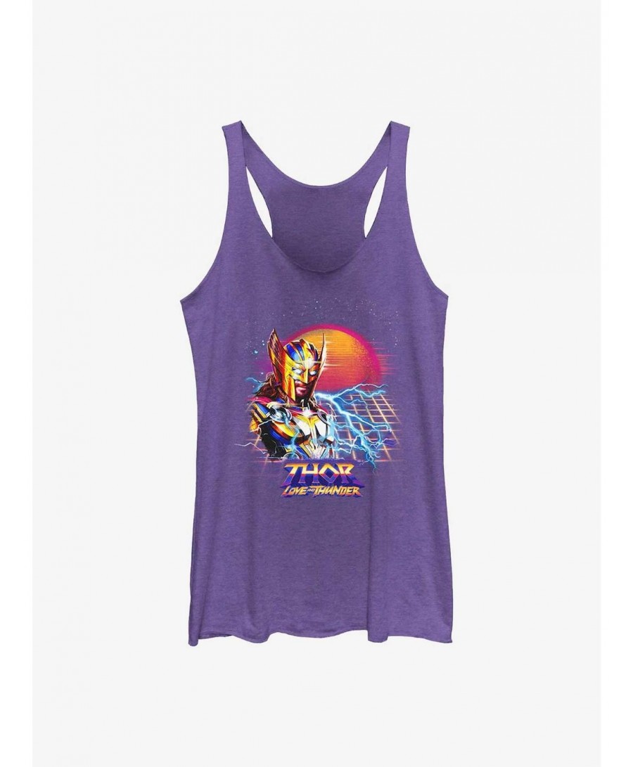 Cheap Sale Marvel Thor: Love And Thunder Synthwave Sunset Girl's Tank $7.53 Tanks