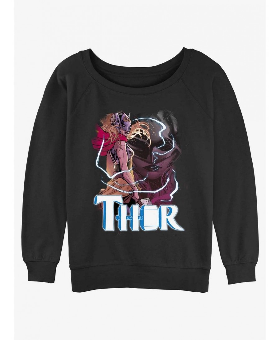 Festival Price Marvel Thor Mighty Thor Thunder God Girls Slouchy Sweatshirt $12.99 Sweatshirts