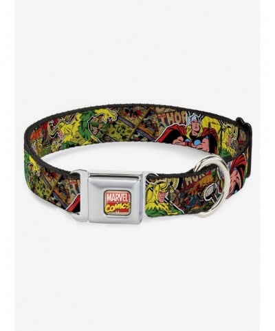 Absolute Discount Marvel Thor Loki Poses Retro Comic Stacked Seatbelt Buckle Dog Collar $9.71 Pet Collars