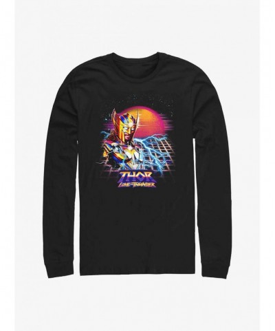 Low Price Marvel Thor: Love And Thunder Synthwave Sunset Long Sleeve T-Shirt $13.16 T-Shirts