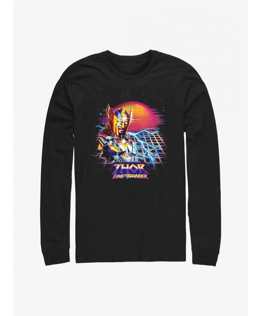 Low Price Marvel Thor: Love And Thunder Synthwave Sunset Long Sleeve T-Shirt $13.16 T-Shirts