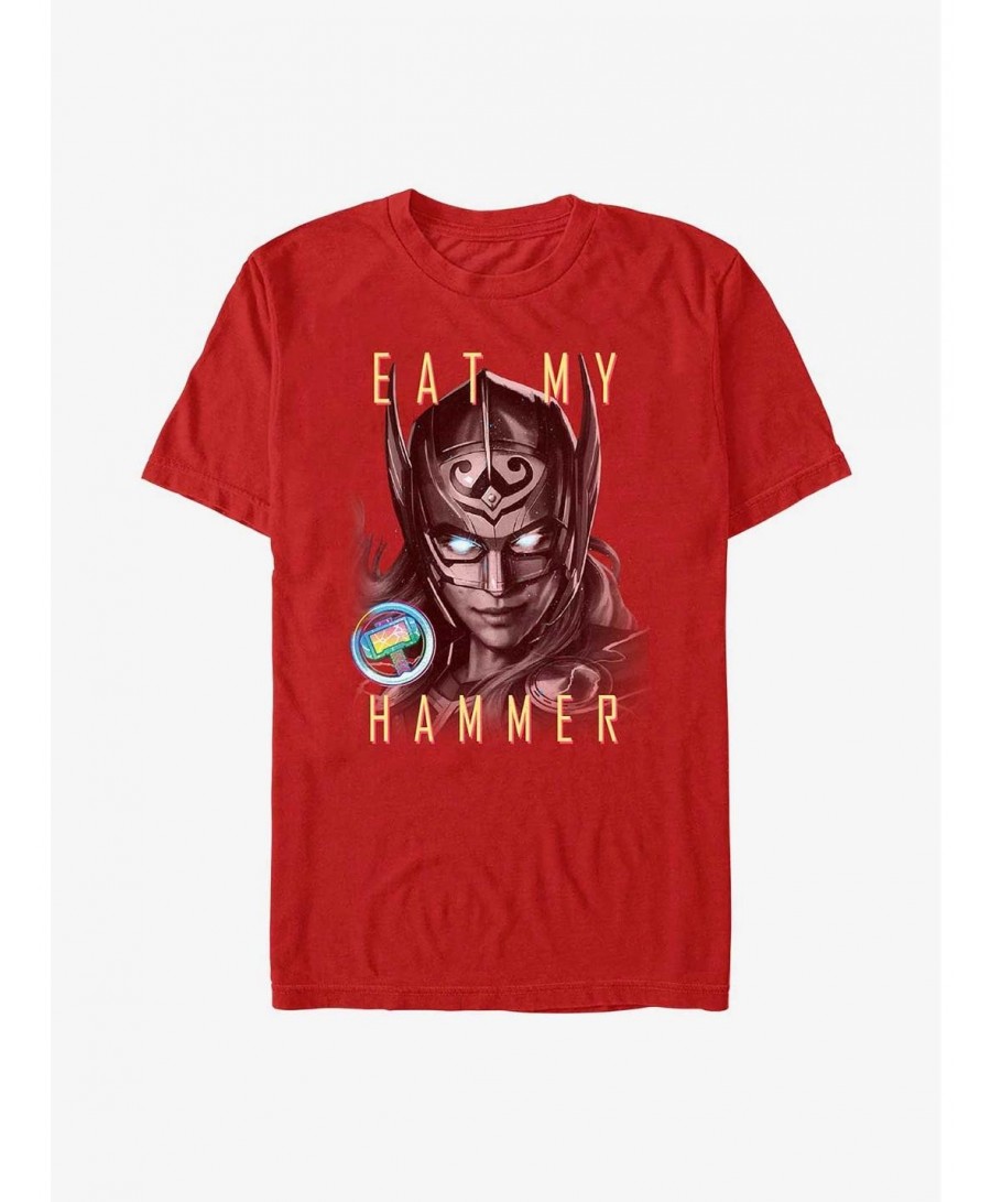 Crazy Deals Marvel Thor: Love and Thunder Eat My Hammer Dr. Jane Foster Portrait T-Shirt $6.52 T-Shirts