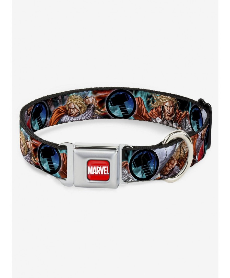 Wholesale Marvel Thor Astonishing 3 Poses Hammer Logo Seatbelt Buckle Dog Collar $9.71 Pet Collars