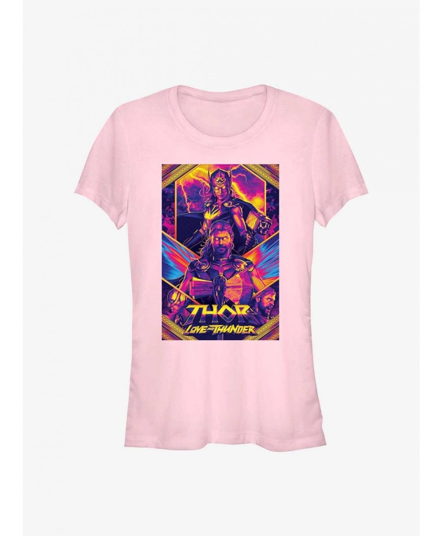 Pre-sale Marvel Thor: Love and Thunder Neon Poster Girls T-Shirt $4.85 T-Shirts