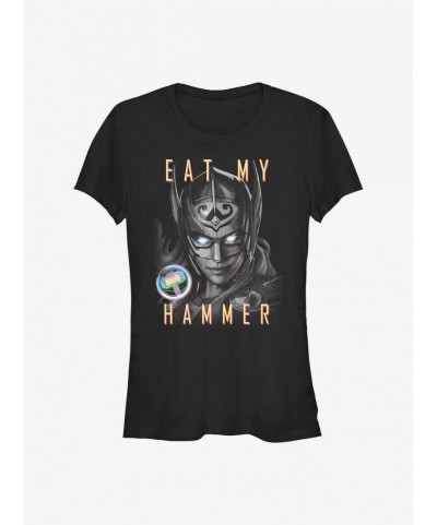 Limited-time Offer Marvel Thor: Love and Thunder Eat My Hammer Dr. Jane Foster Portrait Girls T-Shirt $5.99 T-Shirts