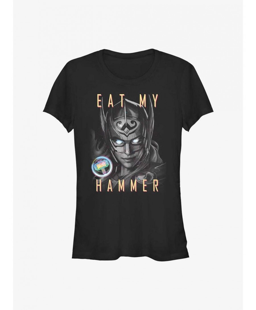 Limited-time Offer Marvel Thor: Love and Thunder Eat My Hammer Dr. Jane Foster Portrait Girls T-Shirt $5.99 T-Shirts